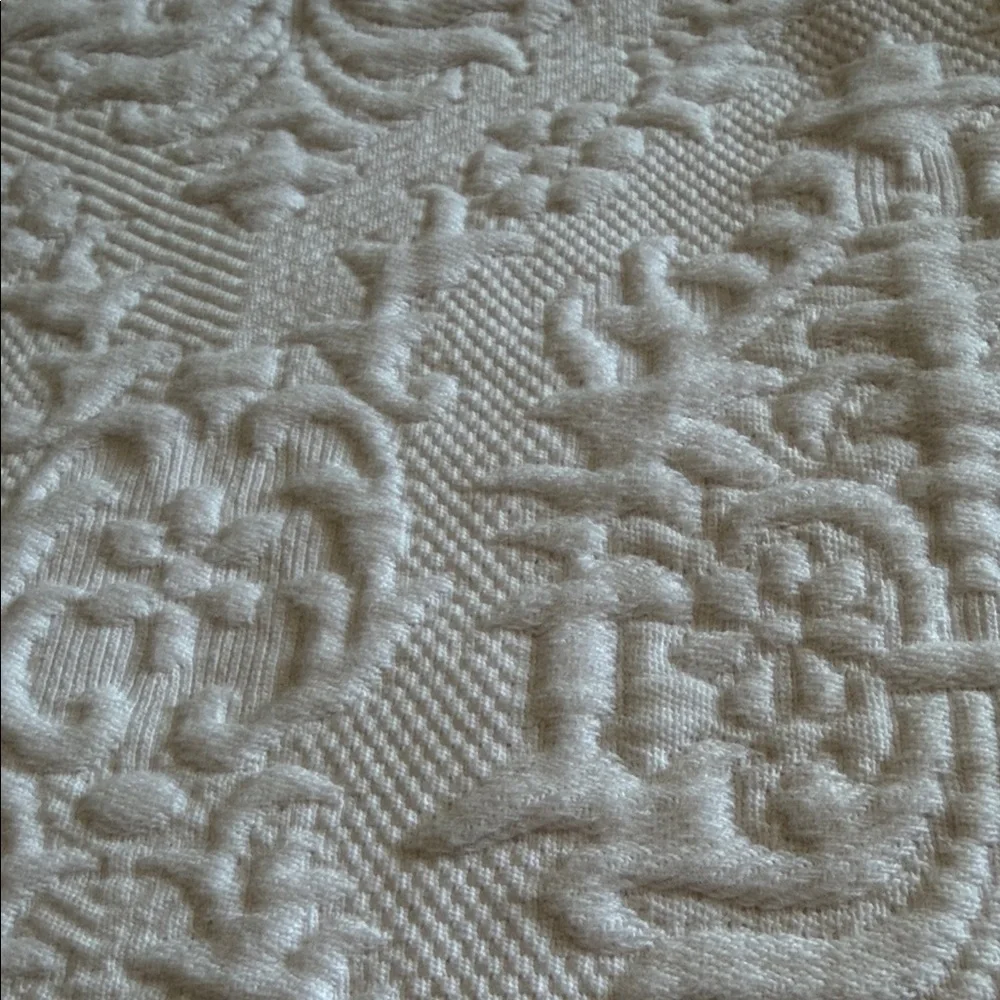 White Quilted Damask Pillow Cushion Covers (2), scalloped edges, 100% cotton.